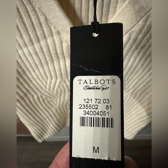 Talbots Cream 100% Merino Wool Thick Cardigan Cuffed Sleeves Sz Medium BNWT - Picture 8 of 9